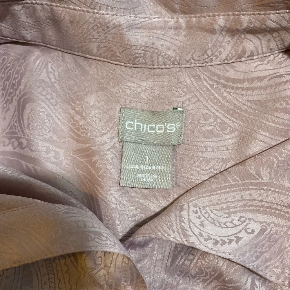 CHICO’S | Pink Paisley Silky Soft Satin Button Down Blouse size 1